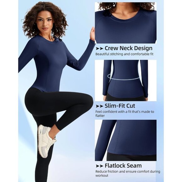 Women Long Sleeve Compression Shirt Breathable Quick-Dry Fitness Top - Picture 4 of 9